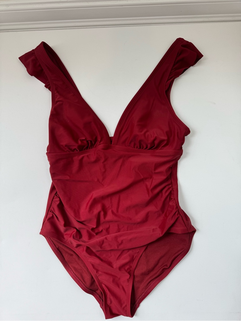 Women’s Kona Sol One Piece Swimsuit Burgundy Ruffle Strap Ruched Medium